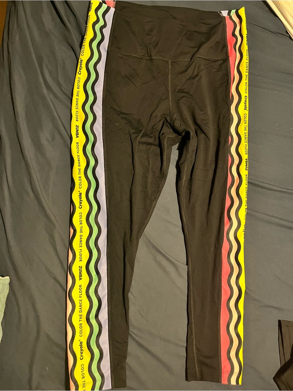 Zumba Fitness Black Leggings with Multicolor Wavy Side Stripes